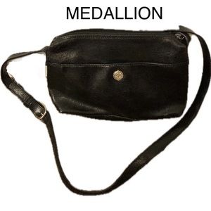 Medallion Leather Crossbody Bag Black